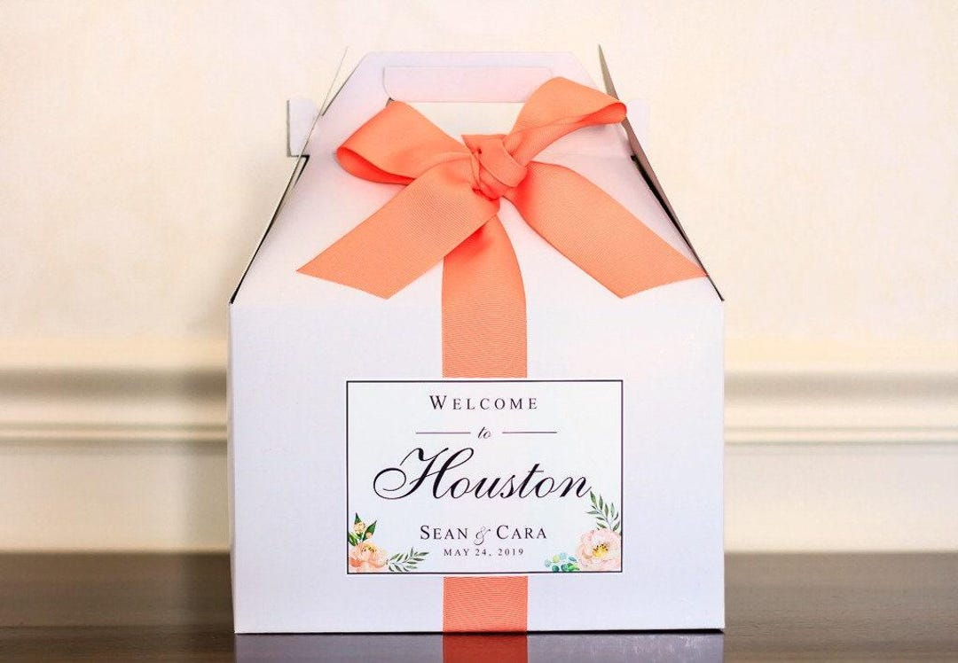 Floral Wedding Welcome Boxes - Gable Boxes, Ribbon & Labels - We ...