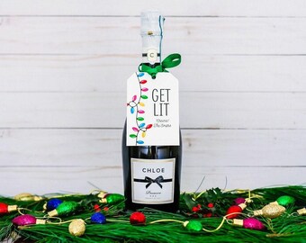 PRINTED Personalized Funny Christmas Wine Tags & Ribbon