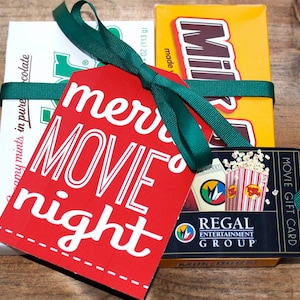 Christmas Movie Night Gift Tags - Christmas Gift for Teacher - Gift for Movie Lover - Stocking Stuffer - White Elephant Gift - Neighbor Gift