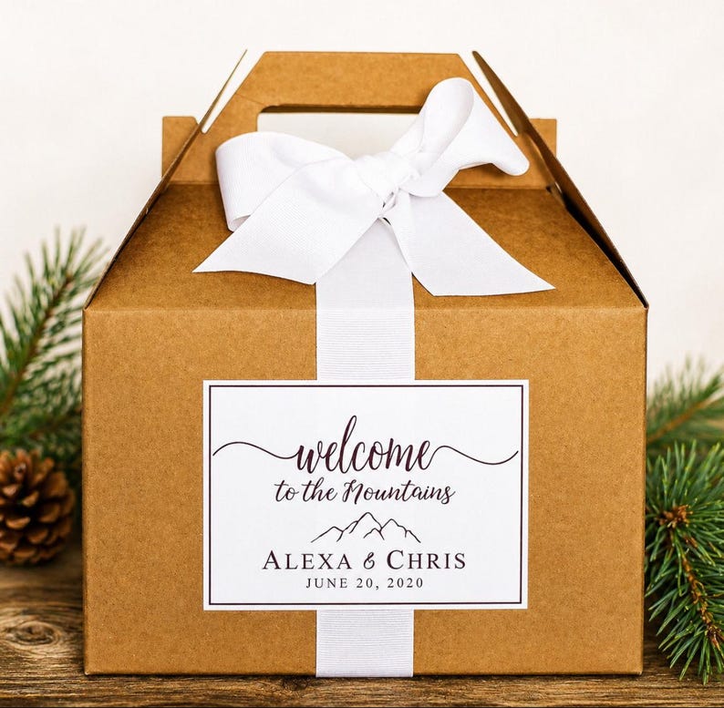 Mountain Wedding Welcome Boxes - Gable Boxes, Ribbon & Labels - We ...