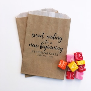 LINED Wedding Cookie Bags, Donut Bags, Dessert Bags, Candy Bar Bags - A Sweet Ending to a New Beginning Bags Kraft