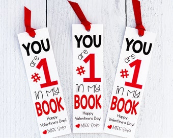 PRINTED Teacher Valentine's Gifts for Student - Personalized Valentines Day Bookmark Cards for Kids - School Librarian Valentine's Bookmarks