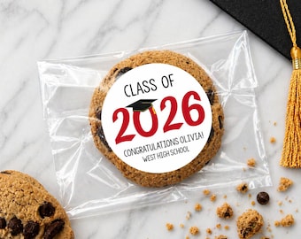 PRINTED Graduation Stickers - Personalized Grad Party Favor Round Labels - Class of 2026