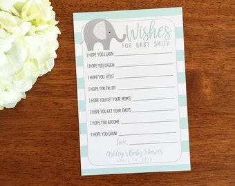 PRINTED Elephant Baby Shower Prediction and Advice Card - Elephant Baby Shower Game - Personalized Baby Wishes Cards - Wishes for Baby Boy