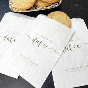 LINED El Amor es Dulce Wedding Favor Bags  - Party Treat Bags for Cookies, Candy, Churros, Desserts, Donuts