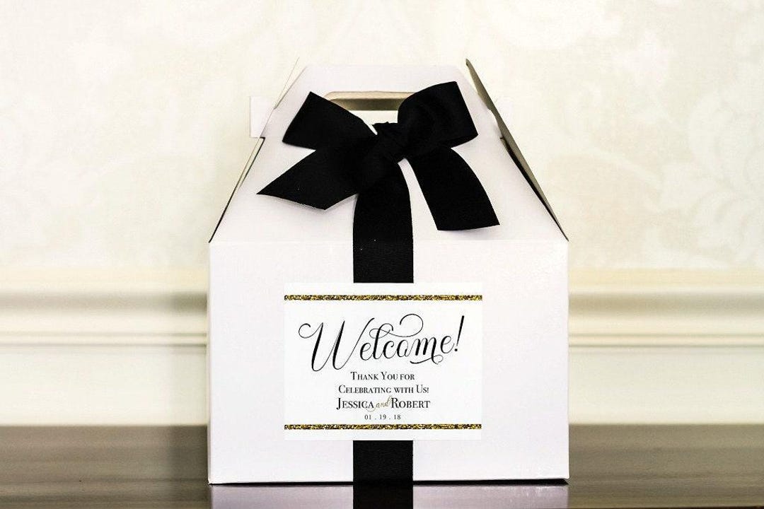 Gold Glitter Wedding Welcome Boxes for Hotel Guests - Gable Boxes ...