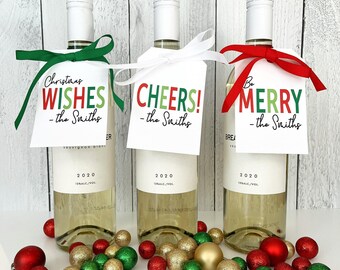 TAGS & RIBBON Christmas Wine Tags // Choose 1 or Mix of 3 Designs