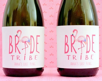 Flamingo Bachelorette Party Favors - Bride Tribe Mini Champagne Labels - Last Flamingle Sticker - Beach Bachelorette Mini Wine Bottle Labels