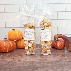 Thanksgiving Party Favor Bags & Ribbon - Friendsgiving Table Decor - Thankful for You Gift Bags for Candy // FOOD NOT INCLUDED