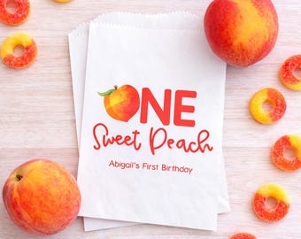 One Sweet Peach First Birthday Favor Bags – Personalized Party Treat Bags LINED