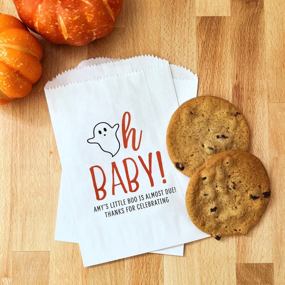 Halloween Ghost Baby Shower Favor Bags - A Little Boo is Due // Personalized, Lined Bags
