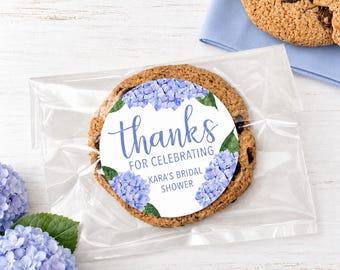 PRINTED Hydrangea Party Favor Stickers - Personalized Wedding, Baby & Bridal Shower, Birthday Round Labels