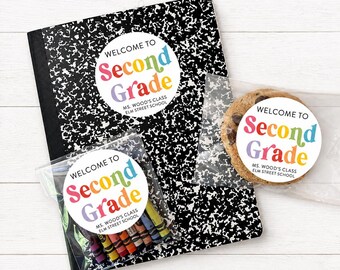 PRINTED Class Welcome Stickers - Personalized Round Teacher Name Labels