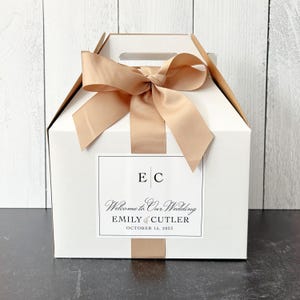 Initials Wedding Welcome Boxes - Hotel Welcome Box Gifts for Wedding Guests - Gable Boxes, Ribbon & Labels - we assemble!