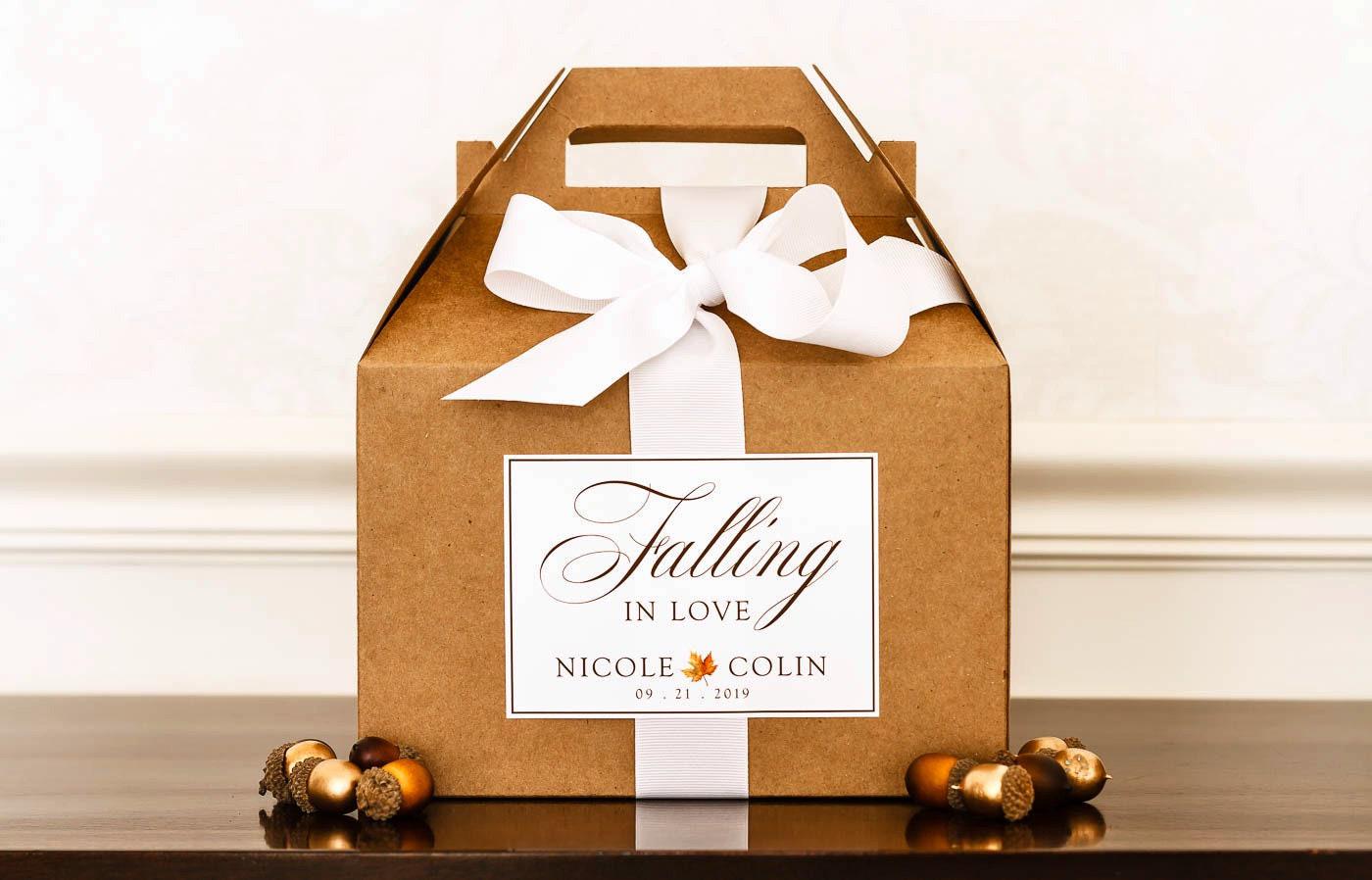 Fall Wedding Welcome Boxes for Guests - Gable Boxes, Ribbon & Labels ...