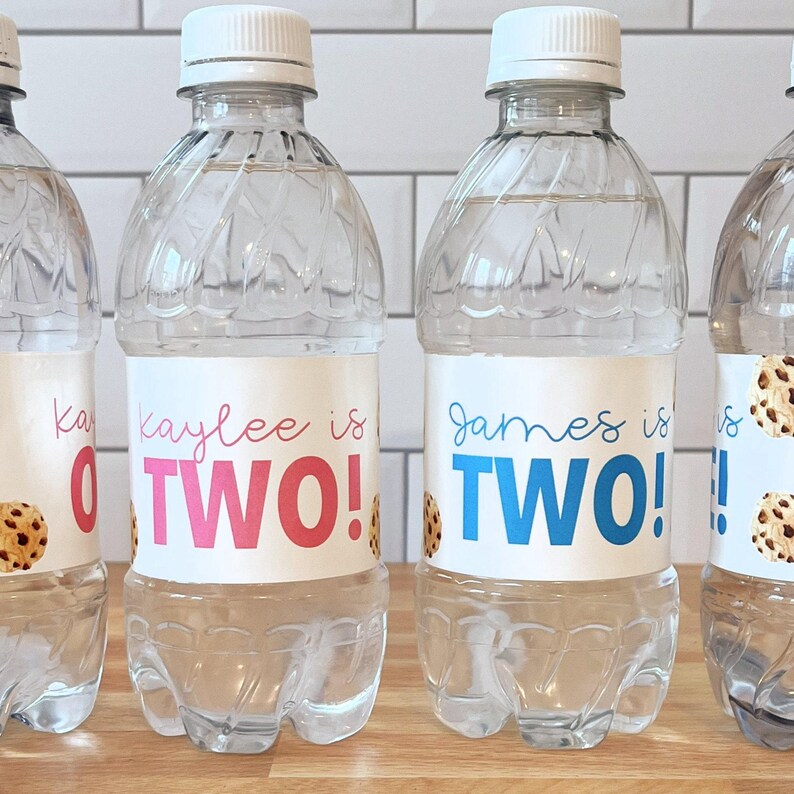 Cookie 2nd Birthday Water Bottle Labels - Personalized Waterproof ...