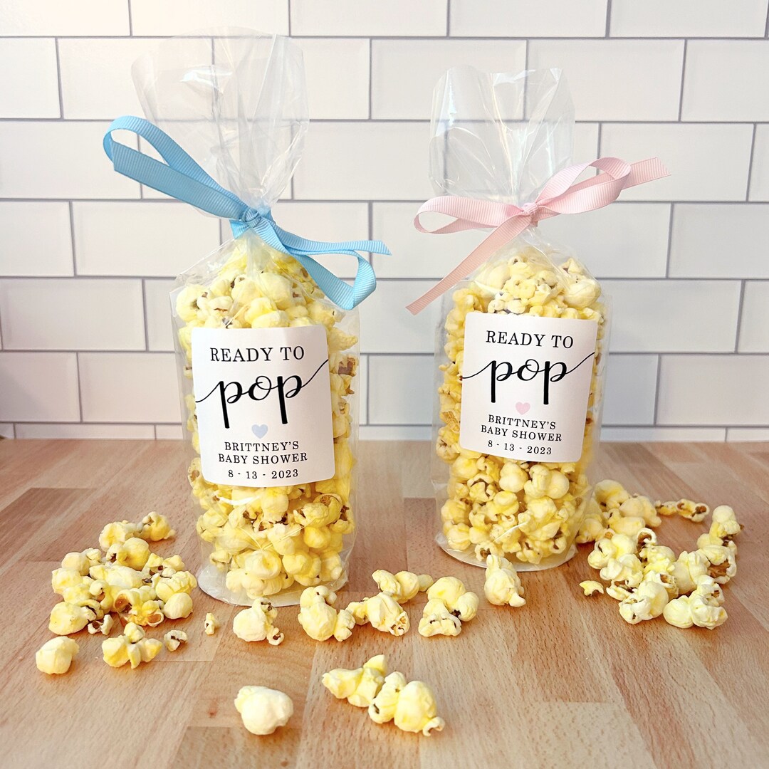 Baby Shower Popcorn Bags, Labels & Ribbon She's Ready to Pop Sprinkle