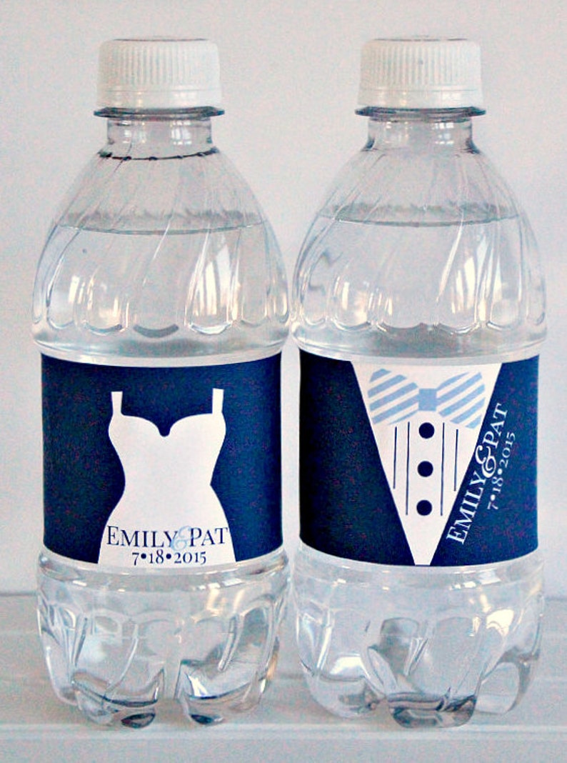 Bride & Groom Wedding Water Bottle Labels. Waterproof