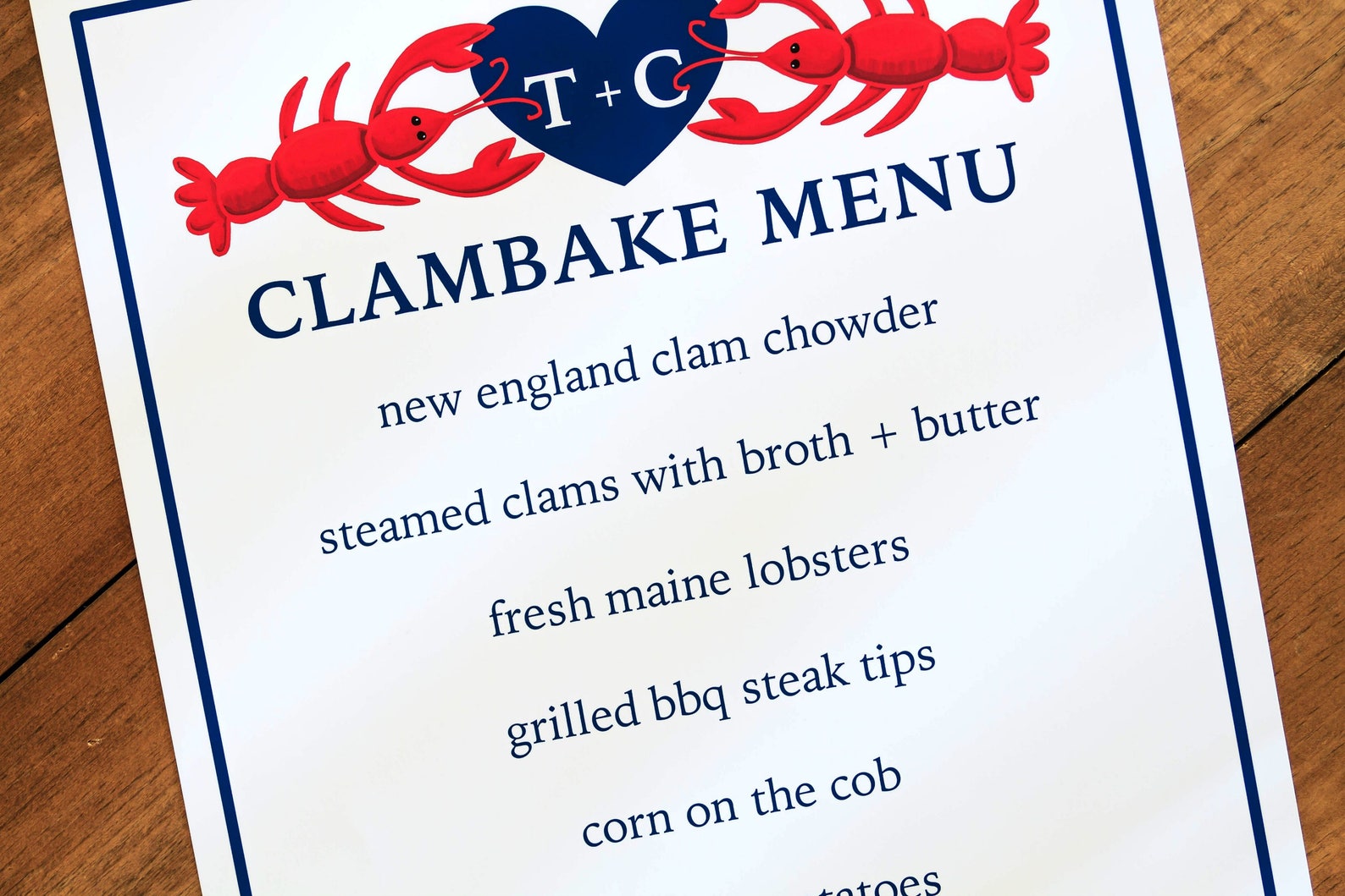 Printed Clambake Menu Sign. Menu Decoration for Beach Wedding Etsy