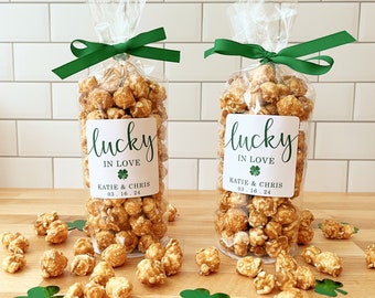 Lucky in Love Popcorn Bags & Ribbon - Irish Wedding Favors for Guests - Bridal Shower, Engagement Party Guest Gifts // Food NOT Included