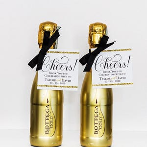 PRINTED Wedding Mini Bottle Favor Tags & Ribbon - Personalized Wedding Thank You Favor Tags - Mini Champagne Tags // Bottles NOT Included