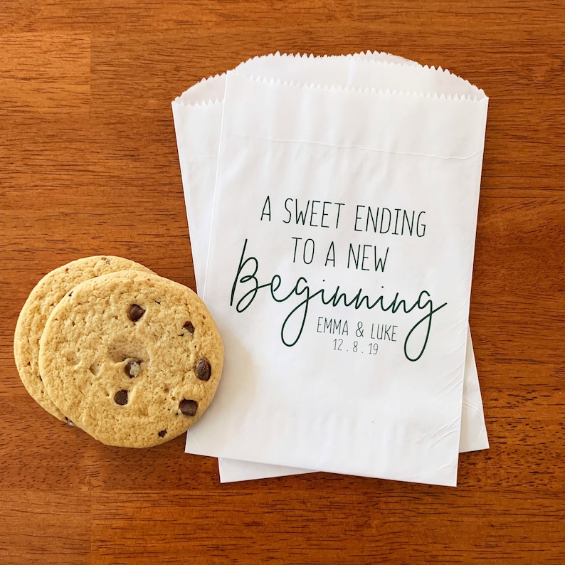 LINED Wedding Favor Bags for Guests - Wedding Cookie Bags, Candy Bags, Dessert Bar Bags, Donut Bags - A Sweet Ending to a New Beginning Bags image 1