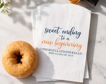 Personalized Lined Graduation Party Favor Bags – Sweet Ending to a New Beginning – Your School Colors
