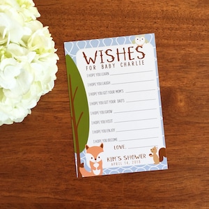 PRINTED Woodland Baby Shower Prediction and Advice Card - Owl & Fox Baby Shower Game - Personalized Baby Wishes Cards - Wishes for Baby