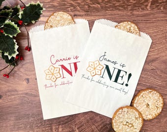 Personalized Christmas 1st Birthday Favor Bags - Lined Treat Bags