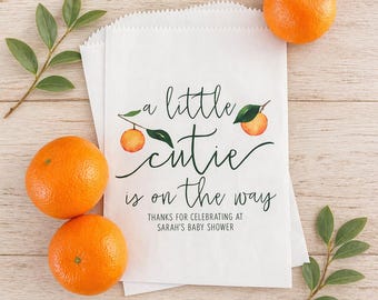A Little Cutie is on the Way Favors - Clementine Citrus Baby Shower Treat Bags - Personalized & Lined