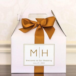 Modern Monogram Wedding Welcome Boxes - Hotel Welcome Boxes for Wedding Guests - Gable Boxes, Ribbon & Labels - we assemble!