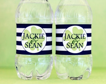 Shamrock Irish Wedding Water Bottle Labels. Waterproof Bottle Stickers. Personalized Wedding Favors. Ireland Wedding Clover Welcome Bag Gift