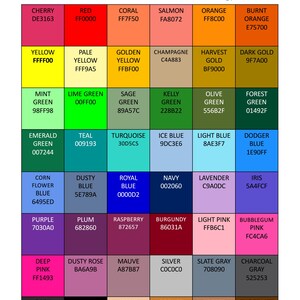a color chart with the names of different colors