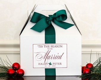 Christmas Wedding Welcome Boxes - Tis the Season to be Married Welcome Gifts for Guests - Gable Boxes, Ribbon & Labels - we assemble!