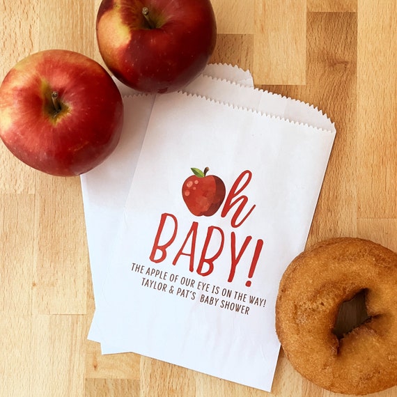 Personalized Apple Baby Shower Favor Bags - Lined Treat Bags