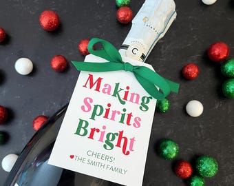 PRINTED Holiday Wine Bottle Tags & Ribbon - Making Spirits Bright
