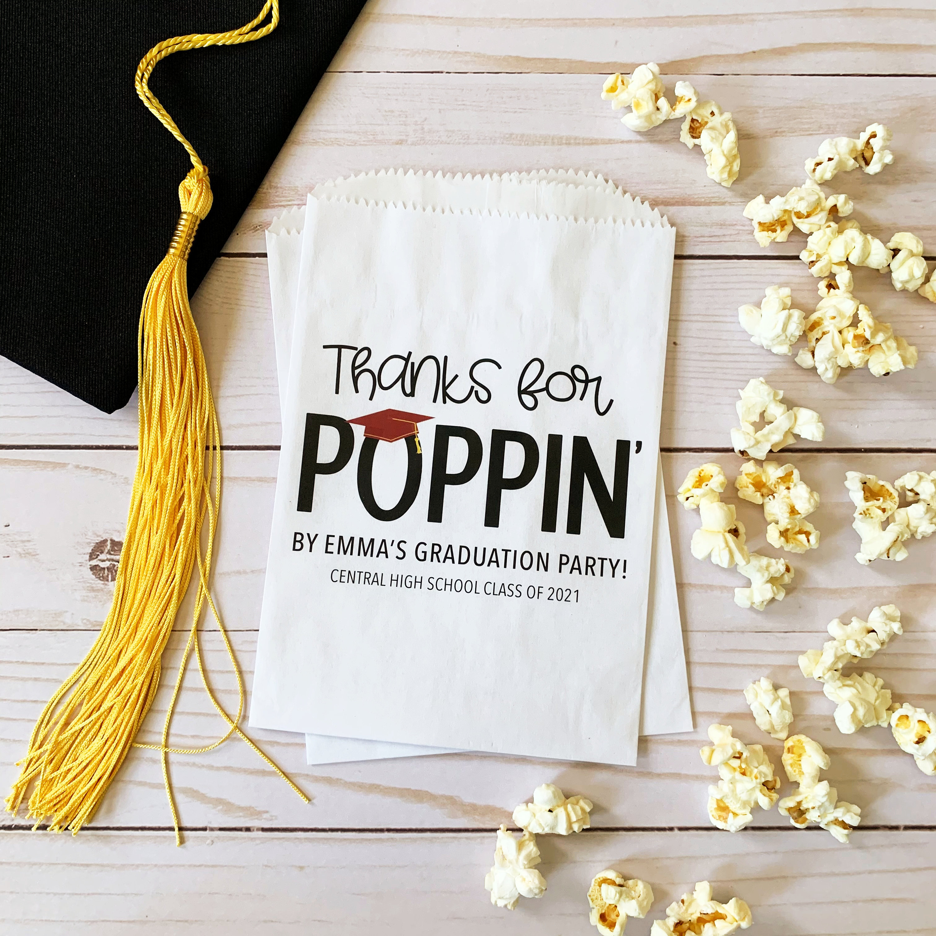 Lined Graduation Popcorn Bags - Personalized Party Favors - Thanks