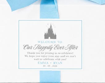 4X5" Castle Wedding Welcome Stickers - Personalized Happily Ever After Wedding Labels