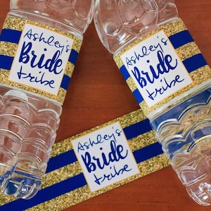 Bachelorette Water Bottle Labels - Bride Tribe Water Bottle Labels - Custom Bachelorette Party Decorations - Gold Glitter Labels Waterproof