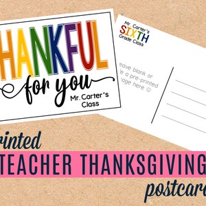 Cartes postales de Thanksgiving pour les enseignants pour les étudiants - cartes postales pour les étudiants - cartes postales reconnaissants pour l'école - Notes de vacances pour les enseignants à la classe imprimées