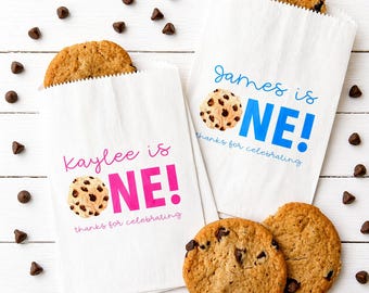 First Birthday Party Favor Bags - Personalized Milk and Cookies Treat Bags LINED