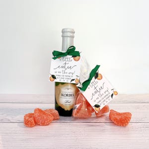 PRINTED TAGS & RIBBON - A Little Cutie Is on the Way Mini Champagne Favor Tags - Orange Baby Shower Thank You Tags - Clementine Favor Tags