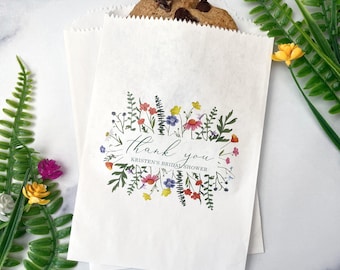 Wildflower Party Favor Bags - Floral Botanical Thank You Bags for Bridal Shower & Baby Shower - Summer Garden Wedding Treat Bags