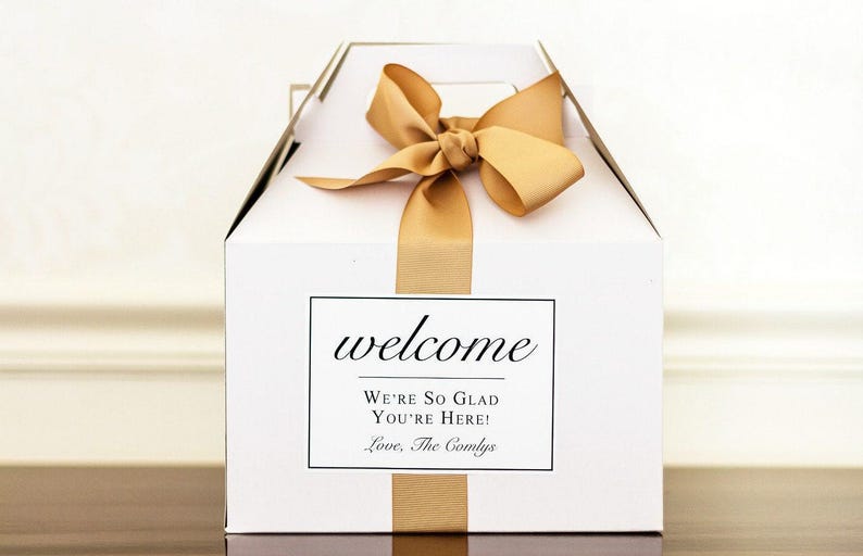 Personalized Wedding Welcome Boxes // Gable Boxes, Ribbon & Labels - We ...