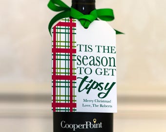 PRINTED Personalized Tartan Wine Tags Christmas & Ribbon