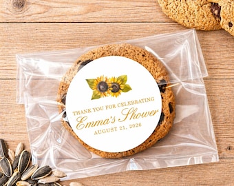 PRINTED Sunflower Party Favor Stickers - Personalized Wedding, Baby & Bridal Shower Round Labels
