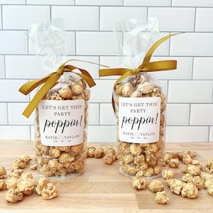 Popcorn Bags & Ribbon - Let&#39;s Get This Party Poppin Favor for Guests - Bridal Shower, Wedding, Birthday Popcorn Bar Bags / Food NOT Included