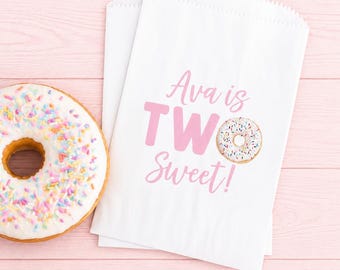Personalized 2nd Birthday Favor Bags - Two Sweet Lined Donut Bags