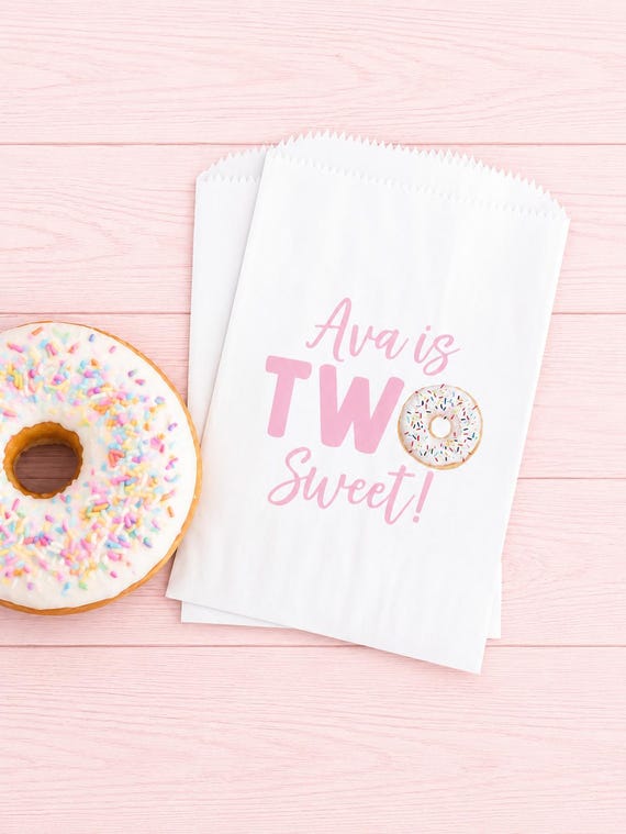 Personalized 2nd Birthday Favor Bags - Two Sweet Lined Donut Bags