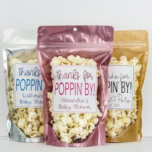 Wedding Popcorn Bags Thanks for Popping In Bags Popcorn Bar Bags Wedding Favors for Guests // Stand Up Zip Pouch Bags with Labels image 6